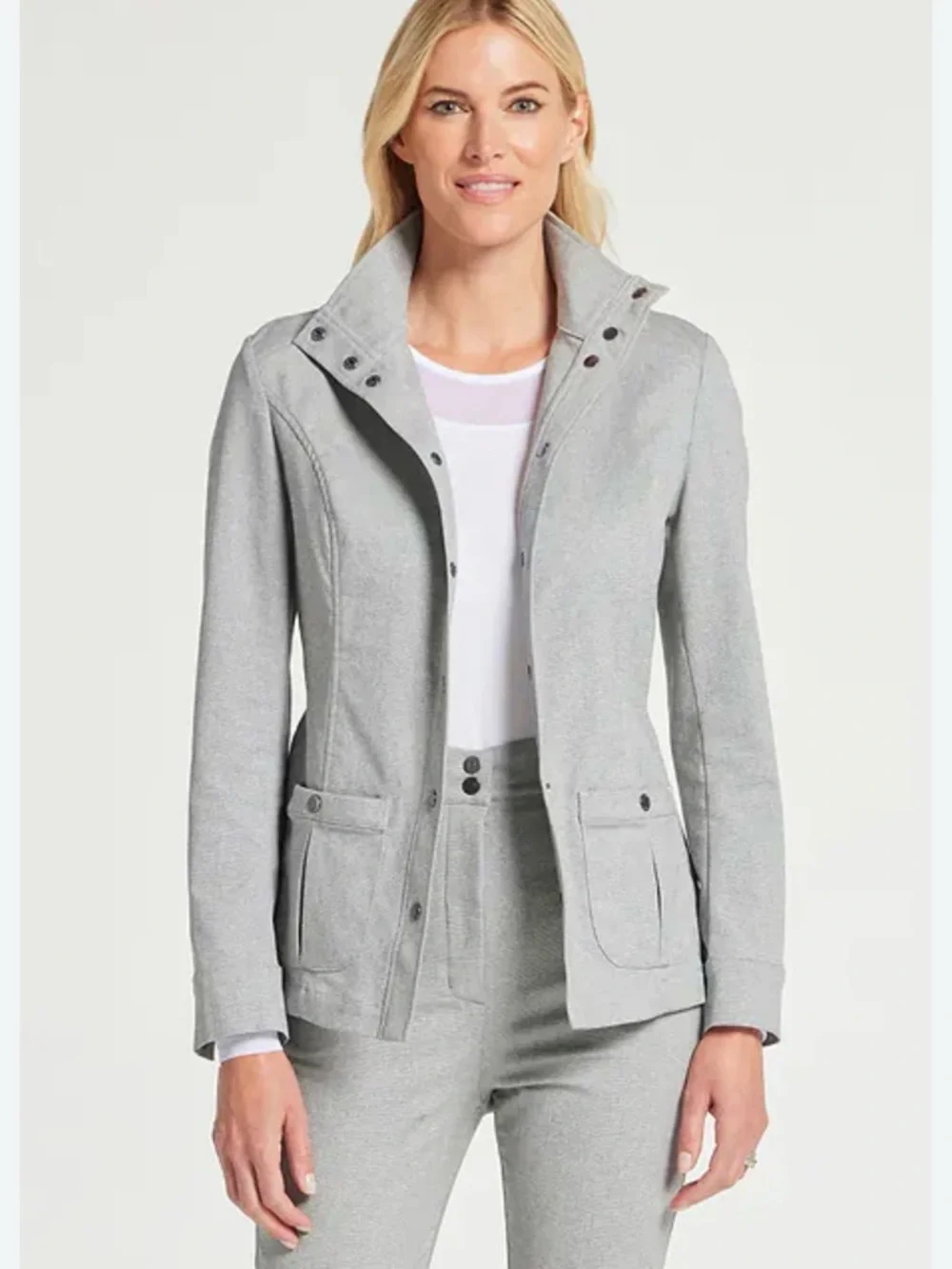 Anatomie Women's Jacket Jane Snap Front Pockets Long Sleeve Stretch Gray Small - Picture 1 of 7